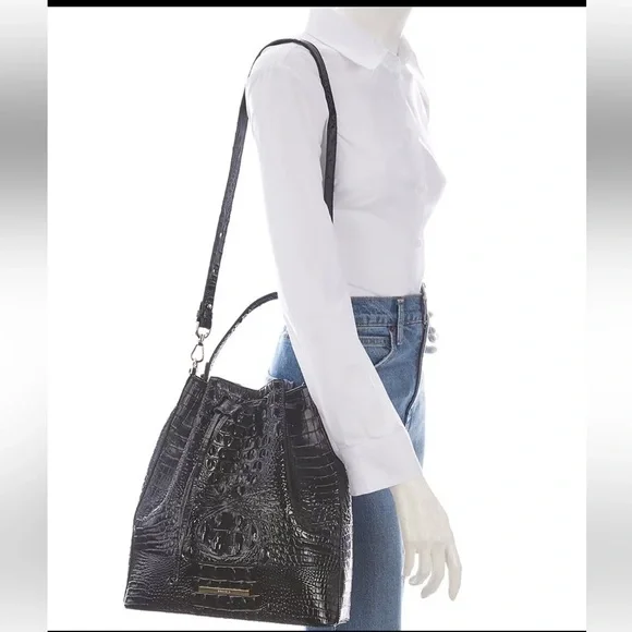 NWT Brahmin Marlowe DALLOWAY COCOA Leather Bucket Shoulder Bag